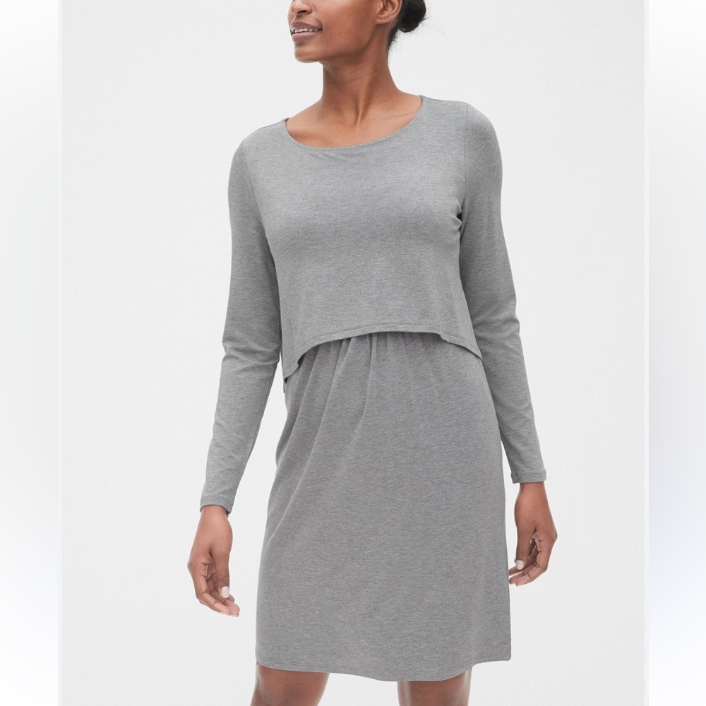 GAP Gray Long-Sleeve Layered Knit Dress